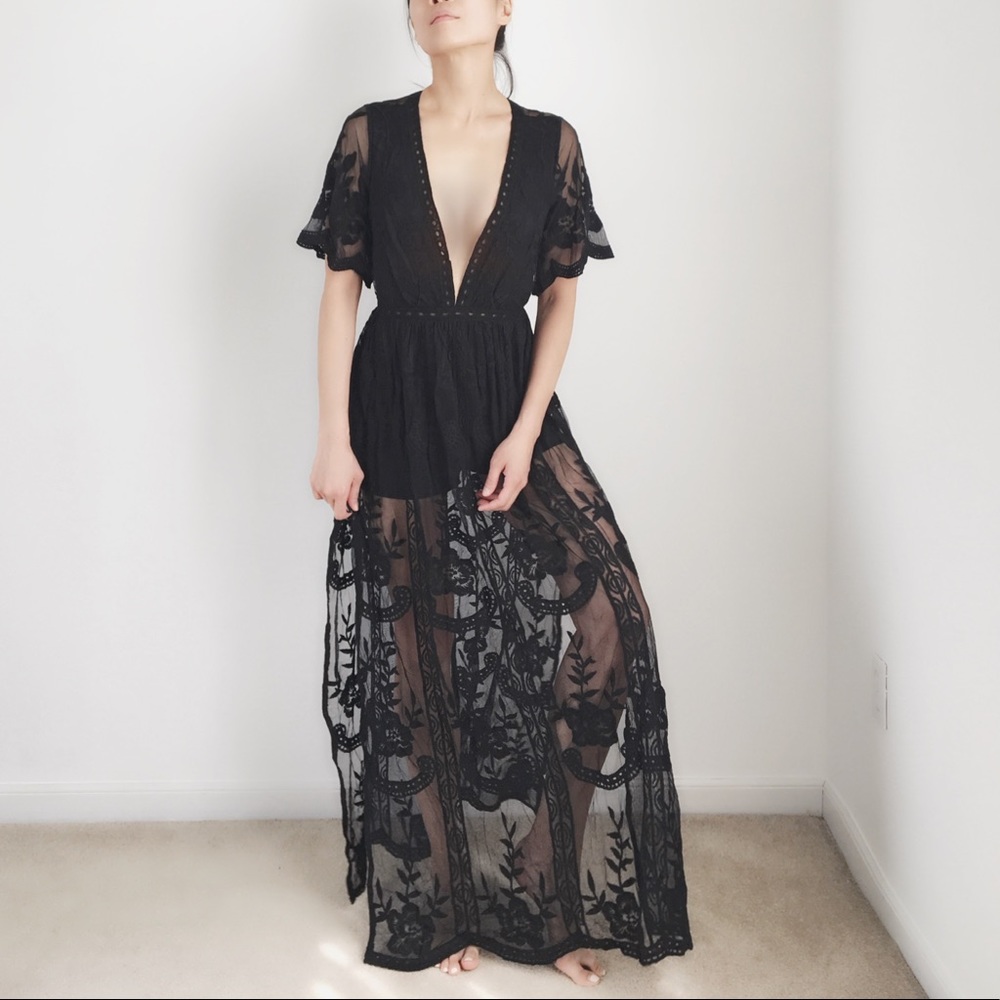 5 Star Rating -SEXY Lace Romper Maxi Dress - Picture 2 of 6